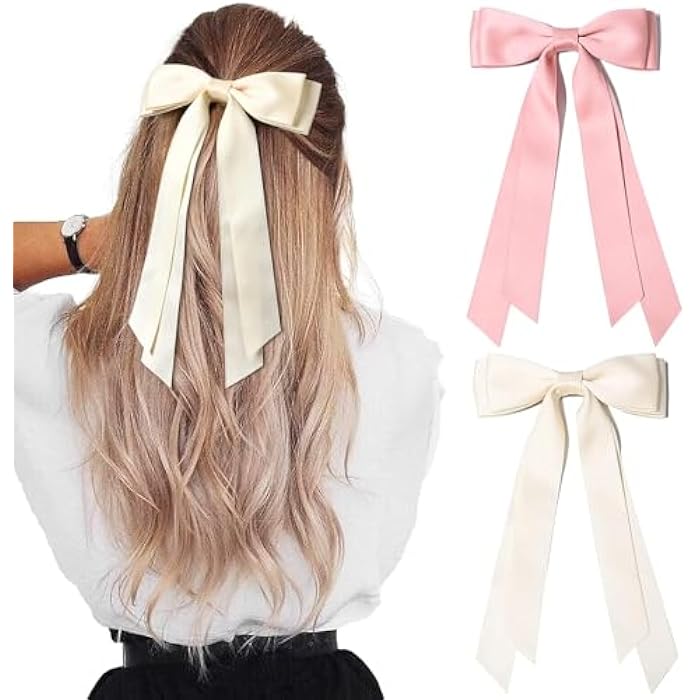 Hideya 6 Pieces Silk Satin Hair Bows Clip Hair Band Ponytail Holder Accessories Metal Clips for Women Girls Toddlers Teens Children - Image 4